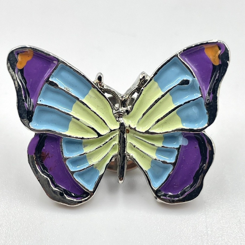 Vintage Y2K Enamel Butterfly Pin Blue Purple Silver Tone Lapel Brooch Classic